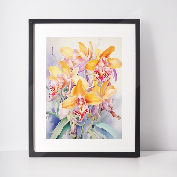 Watercolor Orchids Wall Art Illustration Print Poster Unframed - Picture 3 of 6